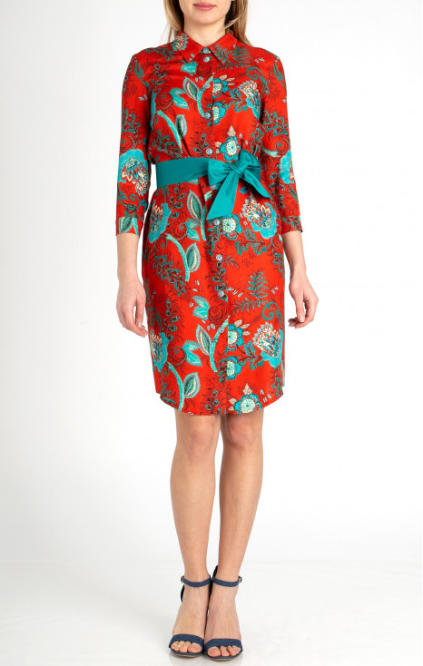 Viscose Shirt Dress in Red